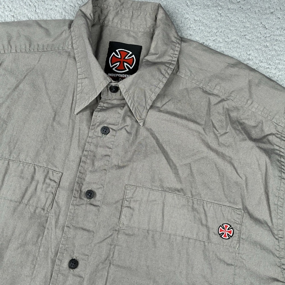 Independent Truck Company Button Up Shirt Men's Large Gray Cotton Skate Y2K
